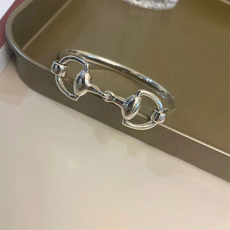Brass Copper Equestrian Bangle Silver Plated Horse Jewelry Horse Bit Stylish Equestrian Bracelet