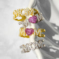 CAOSHI Personalized Mother's Day Mom's Ring Birthday Gift Pink Heart Rings for Women Silver Gold Color Adjustable Open Love Ring