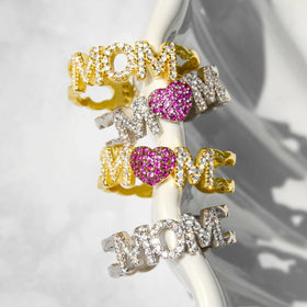 CAOSHI Personalized Mother's Day Mom's Ring Birthday Gift Pink Heart Rings for Women Silver Gold Color Adjustable Open Love Ring