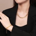 Trendy Stainless Steel Thick Chunky Pig Nose Coffee Bean Shape Chain Necklace Bracelet Set