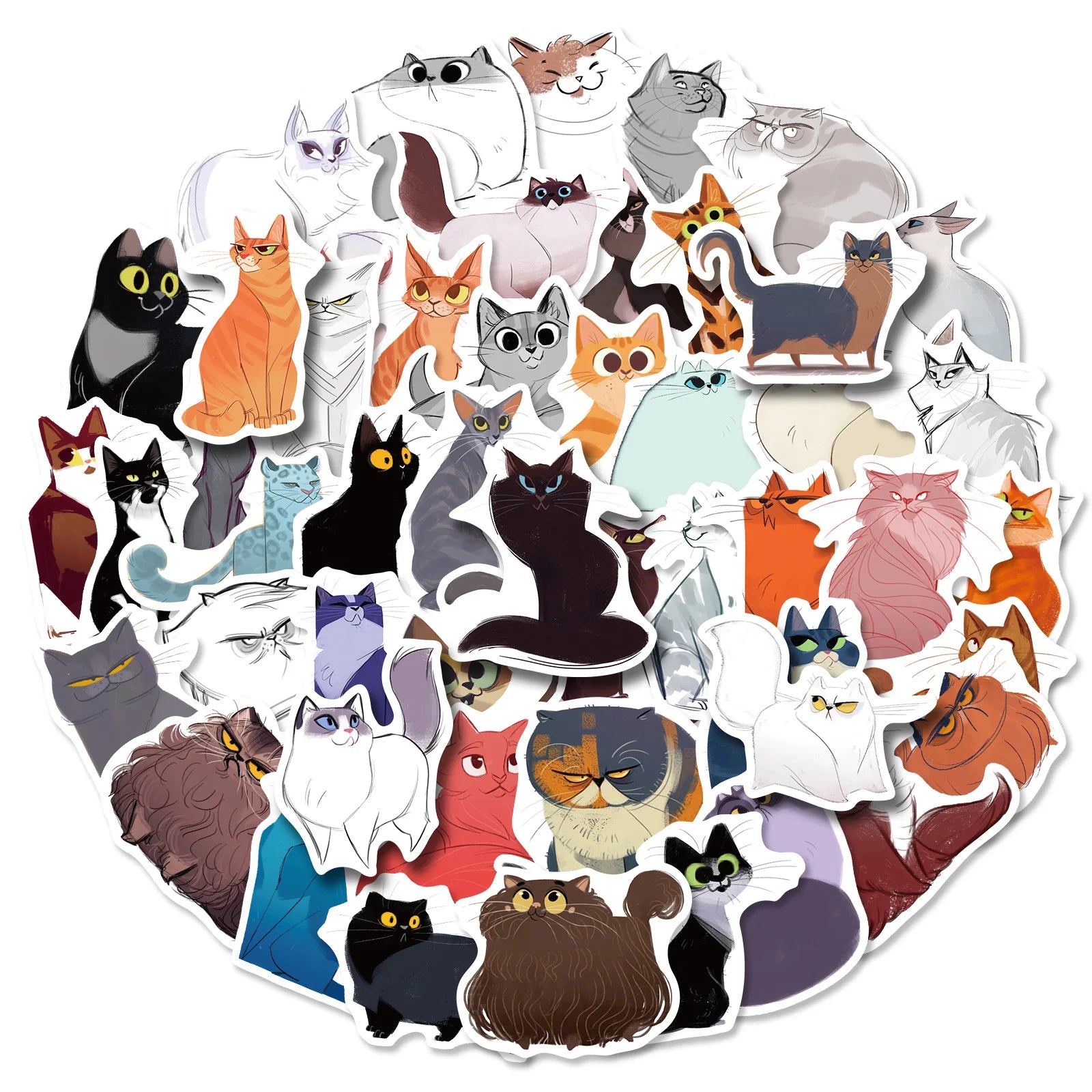 50Pcs Cartoon Cat Painting Decorative Stickers for Kid Laptop Book Wall Waterproof Hand Acount Sticker Pet Label