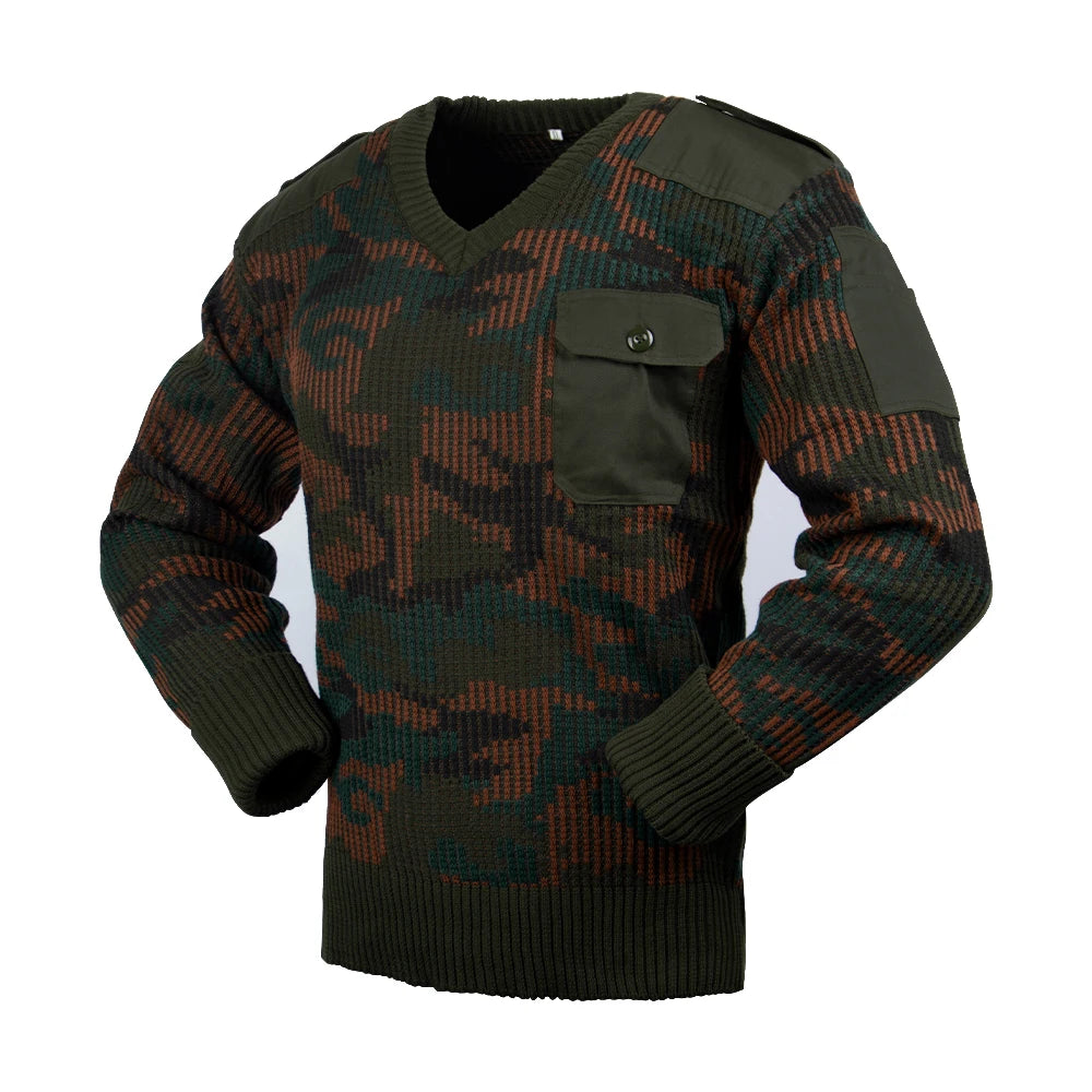 Good Quality Men's Knitted Desert Camouflage V-Shape Collar Wool Pullover for Winter