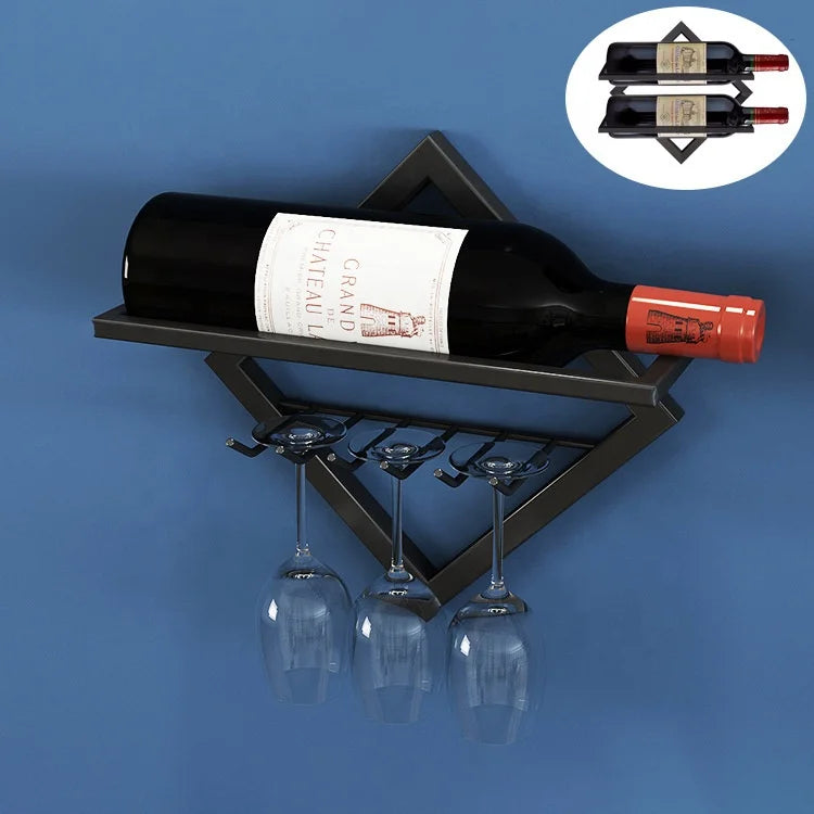Collapsible Wall Mounted Wine Rack Metal Stemware Glass Holder Bottle Display Hanger Red Wine Organizer for Home Kitchen Bar