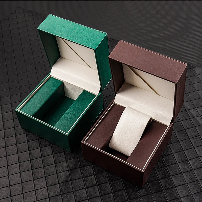 Customized logo Fashionable Smart Watch Gift Packing Box Green PU Leather Travel Watch case Mens Wrist Watches Boxes Packaging