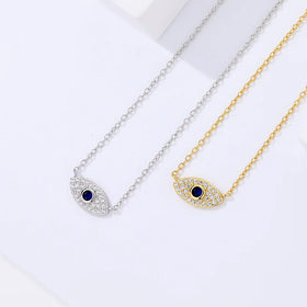 925 Sterling Silver Vintage Zircon Devil's Eye Necklace Female Niche