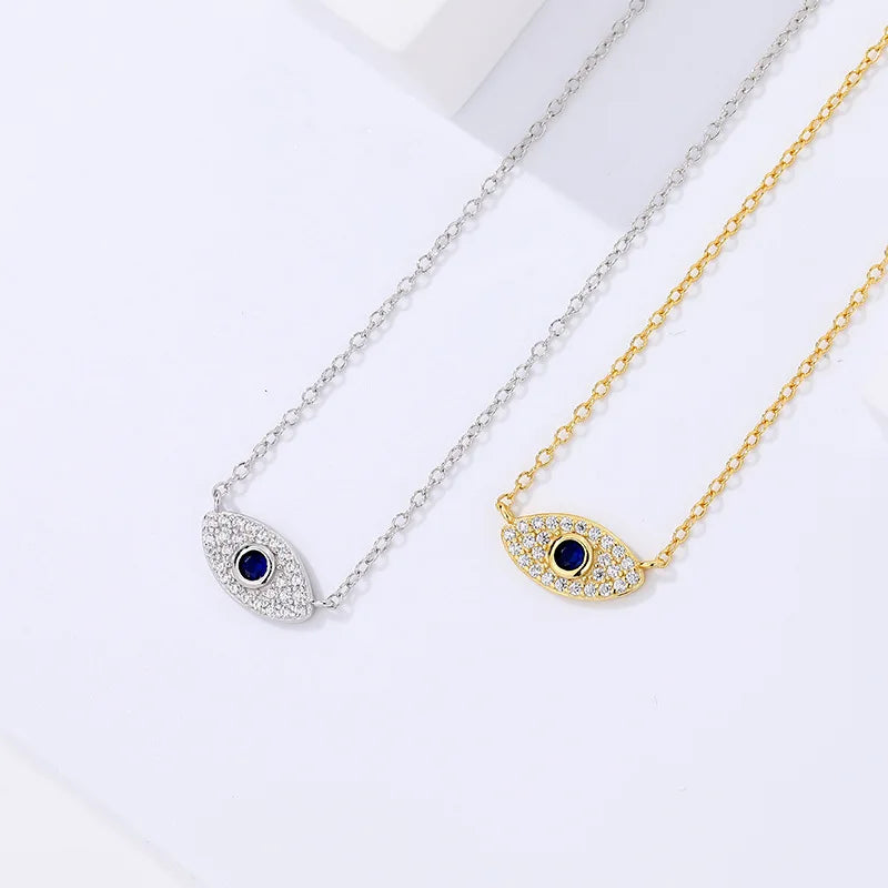 925 Sterling Silver Vintage Zircon Devil's Eye Necklace Female Niche