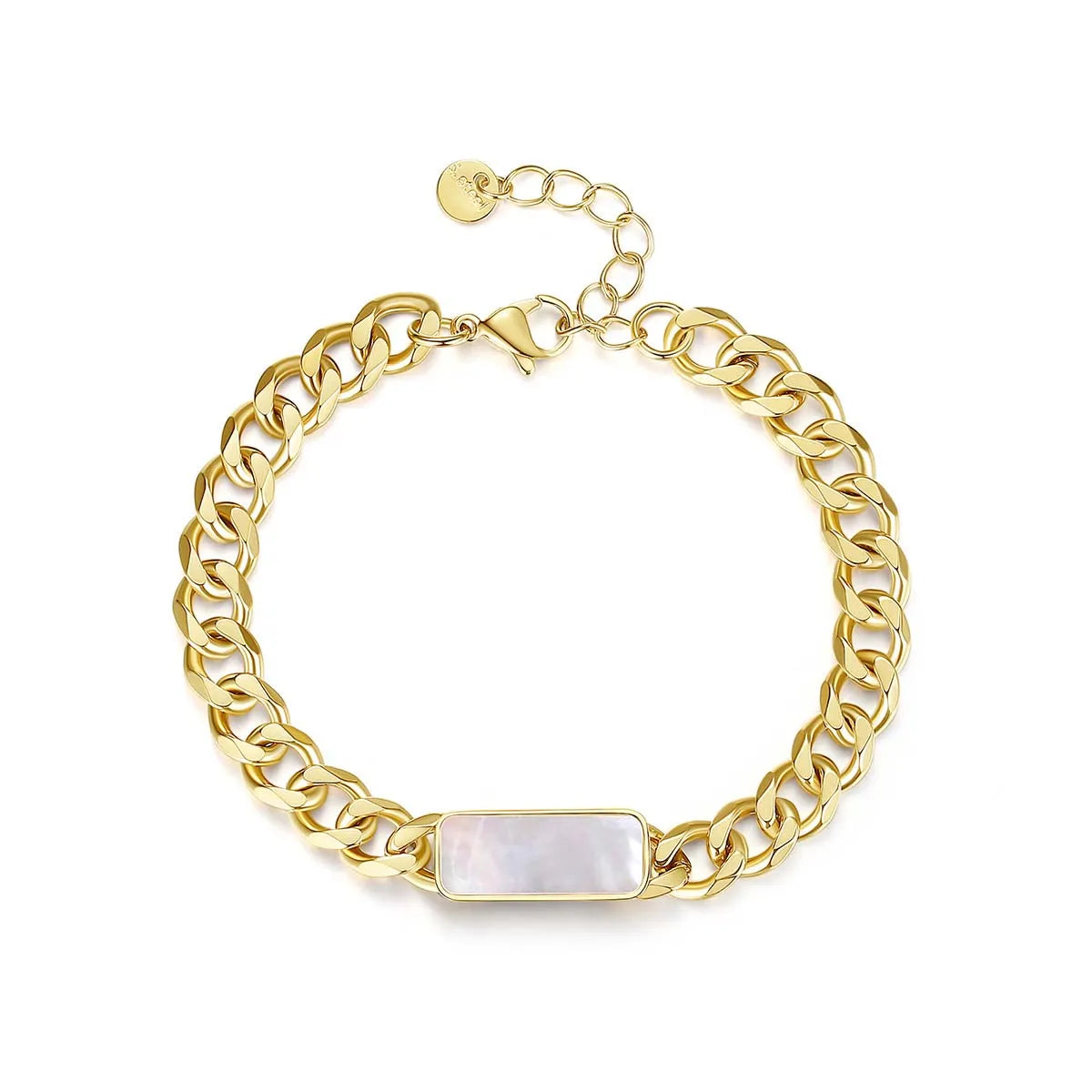 Fashion Jewelry Simple 18K Gold Thick Chain Bracelet Chain Personalized Stainless Steel White Shell Bracelet for Women