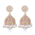 Vintage Indian Brass AAA Zircon Jhumki Earrings Creative Pearl Wind Chime Fashion Drop Jewelry for Women