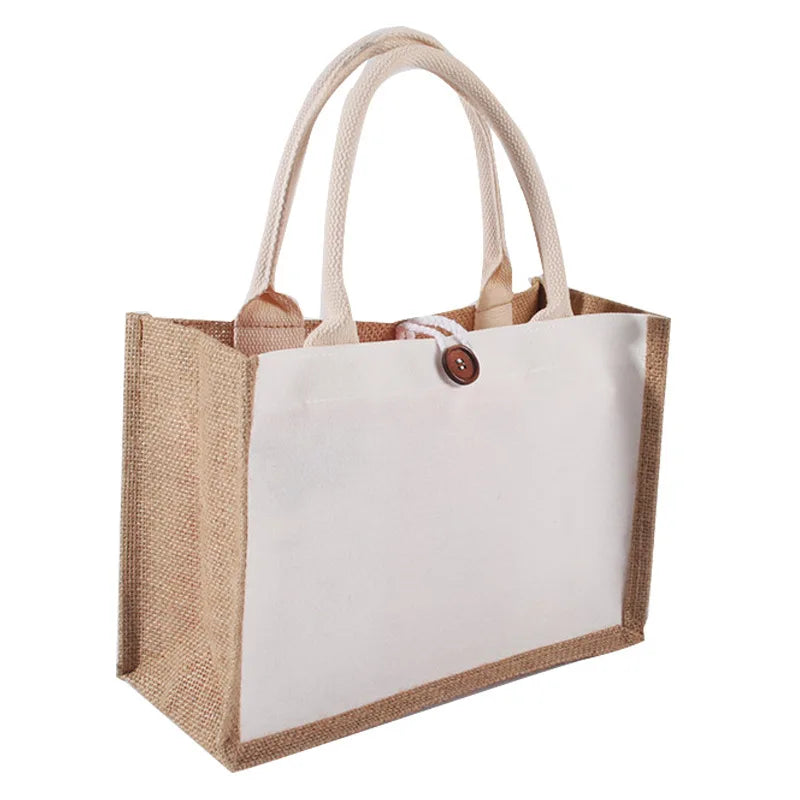 Custom Logo Classic Reusable Jute Tote Bag Strong Durable Eco-Friendly Blank Fashion School Fruit Shopping Bags Letter