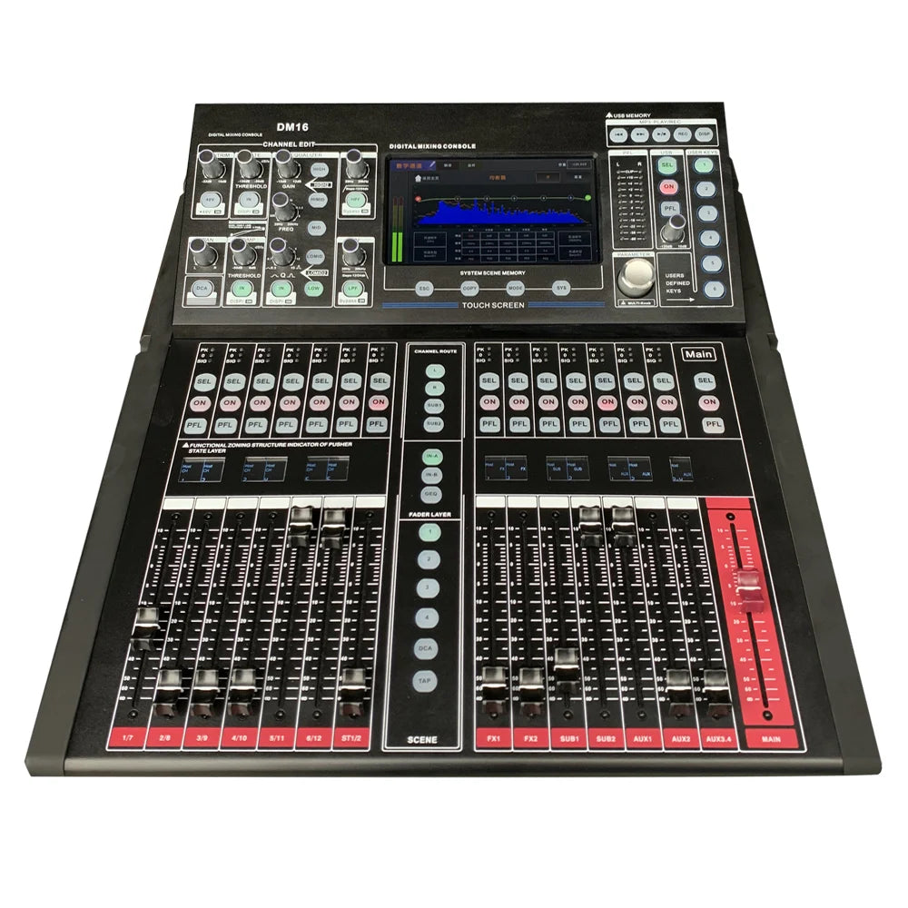 Professional Paulkitson Digital Audio DJ Mixer DM16S with Touch LCD Display 16-Channel Metal for Disco/Bar/Club/Sound Systems