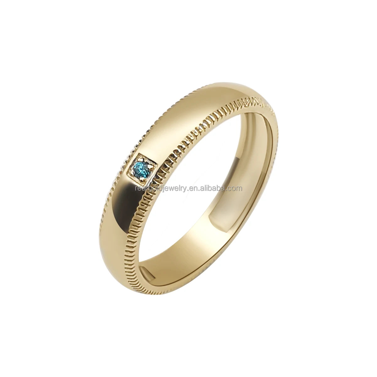 9k Real Gold Zircon Blue Stone Casual/Sporty Ring Wholesale Wedding & Party Jewelry Solid Gold Band Couple Ring