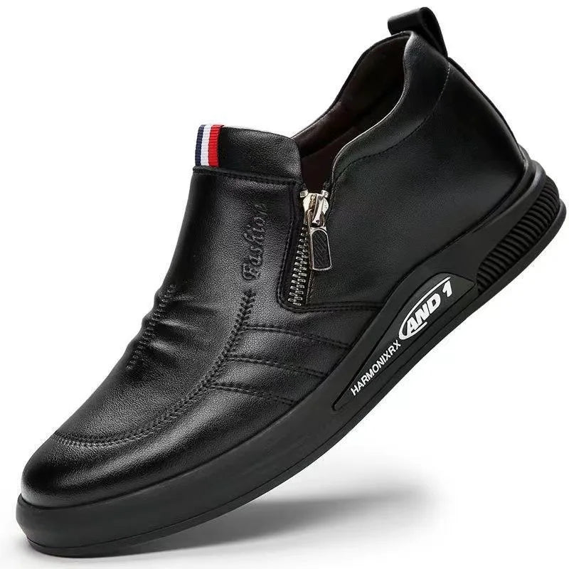 Mens Sports Sneakers Men Latest Running Leather Shoes Male Zipper Casual Shoes Breathable Anti-Slip Fashion Leisure Footwears