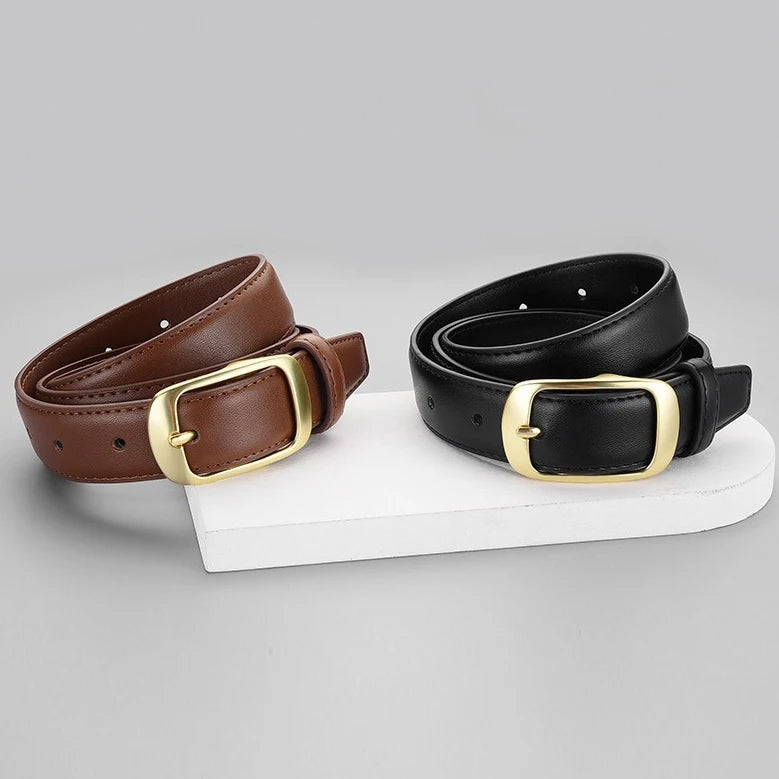 Factory Custom Women's Luxury Brand Design Casual Style Cow Hide Leather Belt with Pin for Buckle Alloy Material