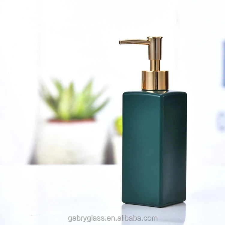 Square Dispenser Clean Color 350ml Empty Luxury Pump Customized Liquid Dish Wash Soap Glass Bottle