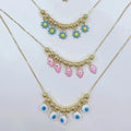 NM1271 Dainty Rainbow Jewelry Gold Plated Enamel Multicolor Daisy Evil Eyes Star Round Charms Pendant Chain Statement Necklace