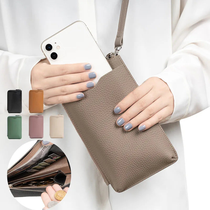 Customized Logo Fashion Cell Phone Bag Small Card Holder Crossbody Genuine Leather Mobile Phone Bag for Women