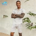 Men's Custom Logo Summer Knitted Stretch Fit Ice Grey Textured Fabric Best Paired Zipper Casual Polo and Shorts 2-Piece Set