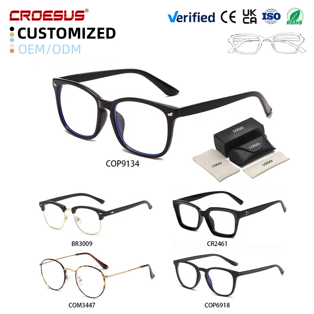 Lightweight UV400 Unisex Custom Logo Classic Square Eyeglasses Frames Reading Glasses Anti Blue Light Blocking Glasses
