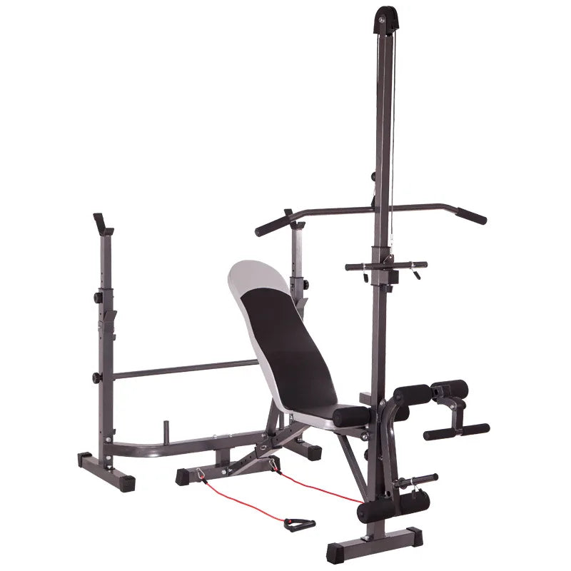 Steel Commercial Foldable Multi-function Weight Lifting Bench with Squat Rack Pulley System 400KGS Capacity for Bodybuilding