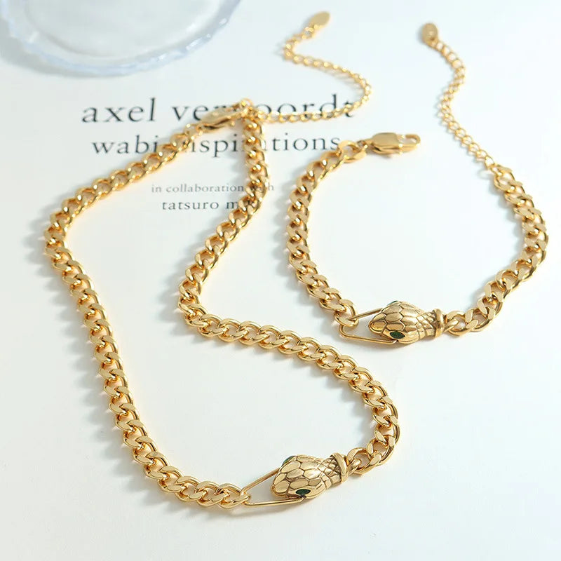 Hot Selling Create Hip Hop Chunky Miami Cuban Link Chain Gold Snake Choker Necklace for Women Collier Acier Inoxydable Bijoux