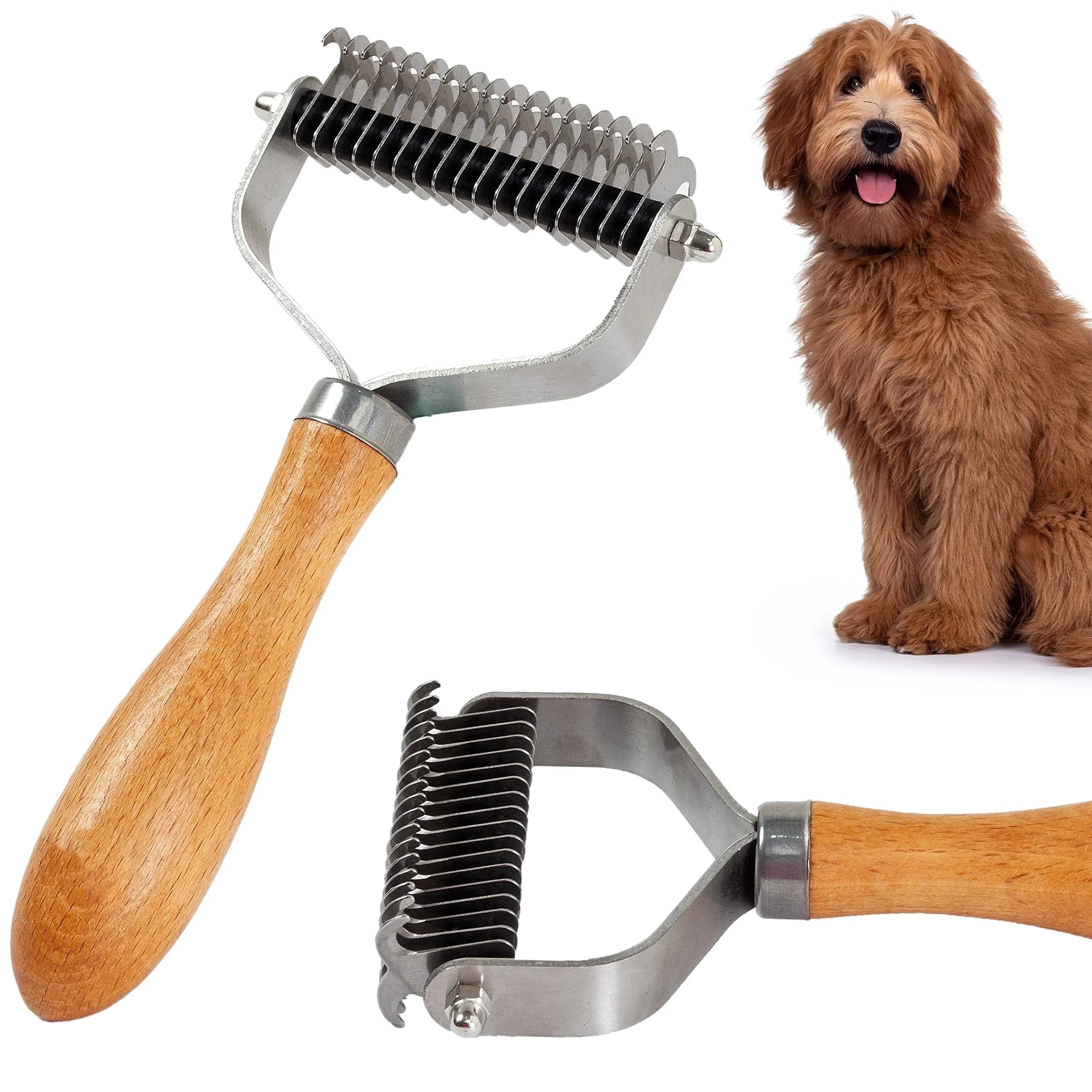Wholesale Deshedding Rake for Dogs Cats Stainless Steel Blades with Wood Handle Pet Dematting Comb for Undercoat Grooming Tools