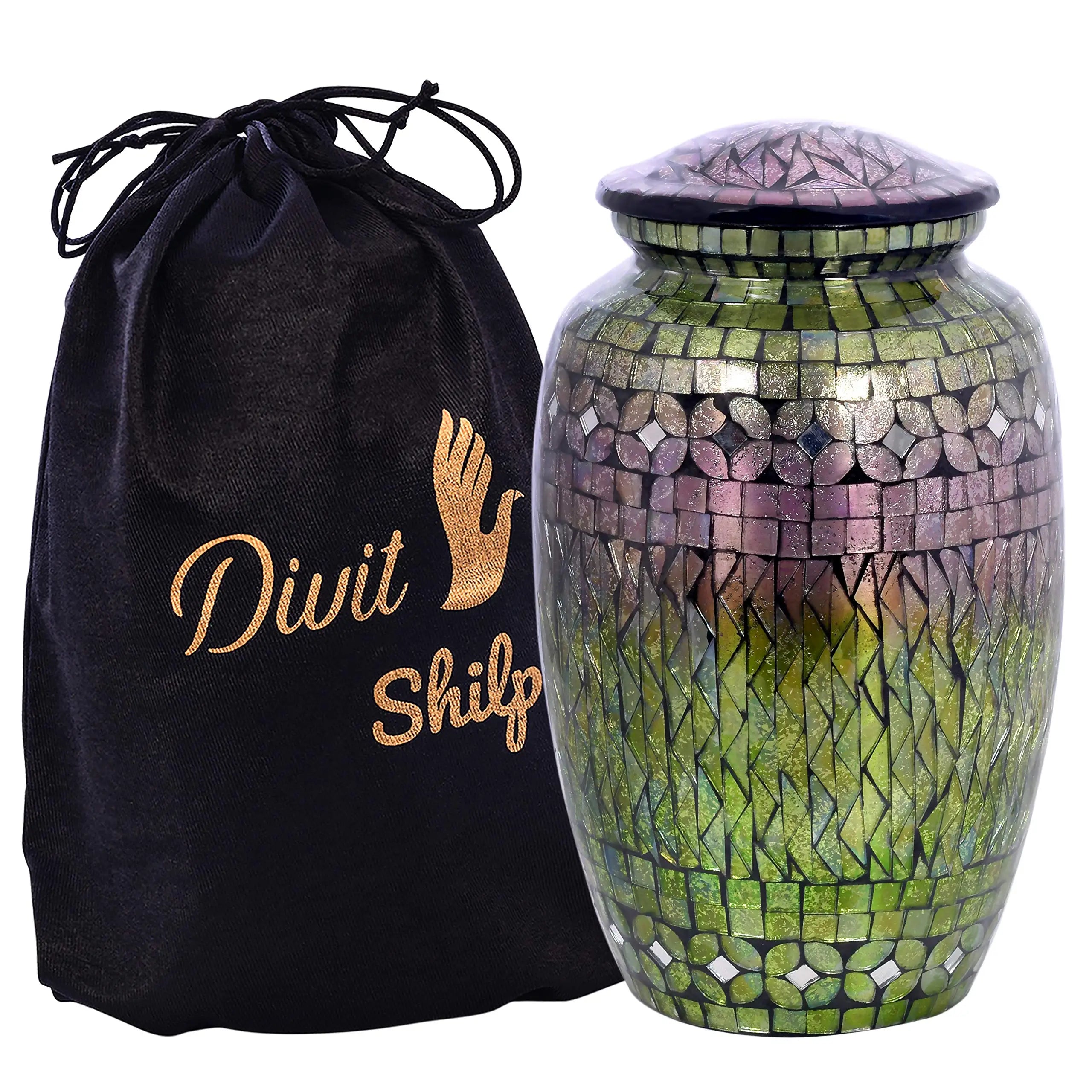 Wholesale Drawstring Metal Aluminium Urn With Token and Velvet Customized Bag Logo Print