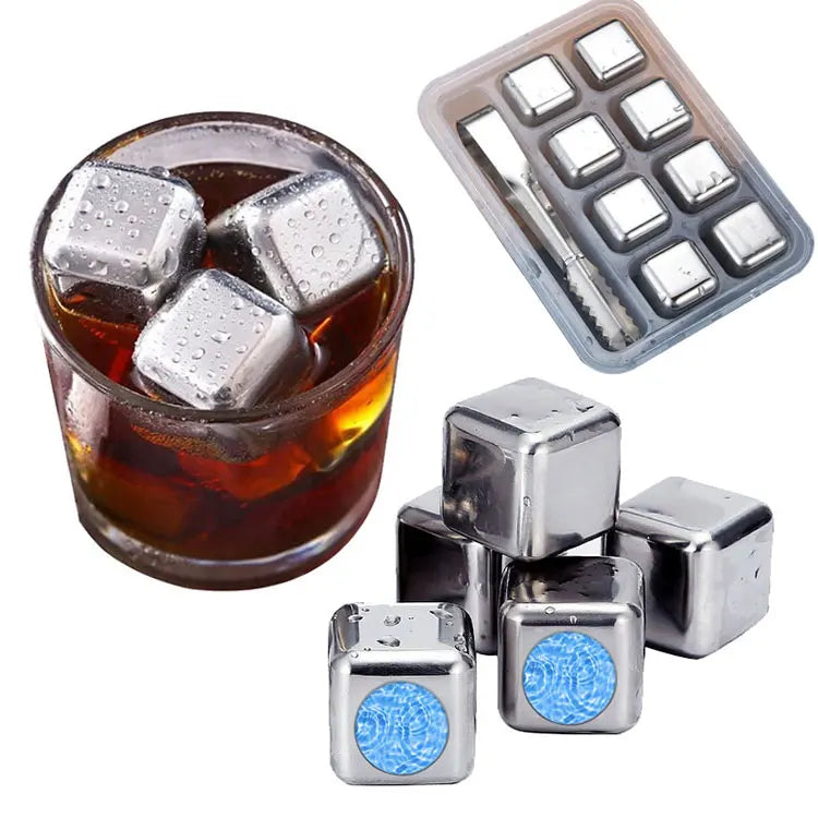 26mm 1.02 Inches New Hot Selling BPA Free Metal Reusable Ice Cubes Coffee Chilling Stones Stainless Steel Ice Cubes With Tong