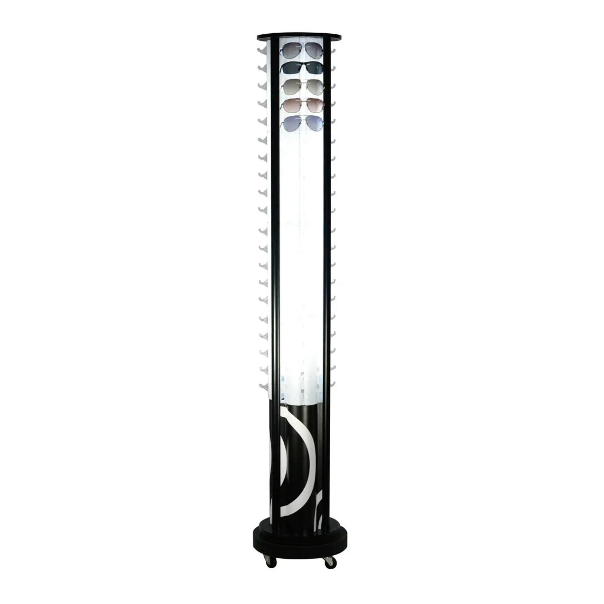 YTZ A3022 Customized Aluminium Plastic Panel Rotating 60pcs Glasses Display Rack Floor Stand with Two Mirrors at Top Durable