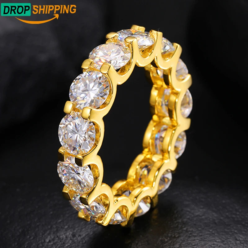 Dropshipping Stunning Flame VVS Moissanite Tennis Ring 925 Sterling Silver Fine Jewelry Finger Band Ring for Men Women