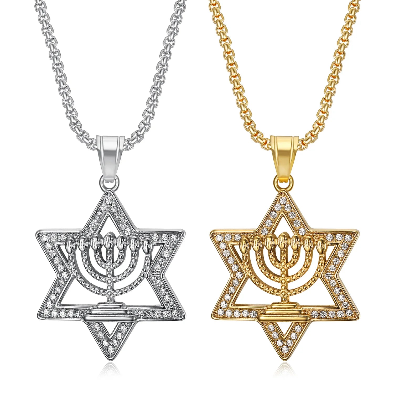Fashion Hip Hop Jewelry Charms China Wholesale Crystal Star of David Pendant Necklace Stainless Steel