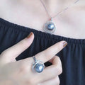 High Quality Top Fashion Nature Tahitian Sea Salt Pearl Jewelry Set With 925 Silver in White Gold Color.nature Black Pearl Color