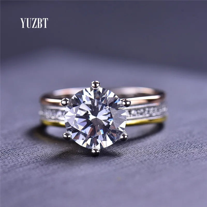 Silver 925 Original 3 Ct Round Brilliant Cut Pass Diamond Test D Color Moissanite Wedding Ring for Women Gold Color Fine Jewelry