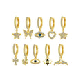 Gaby Fashion Gold Plated Diamond Dangle Hoop Earrings Moon Star Butterfly Bee Design with Zircon Stone Piercing Jewelry
