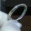 Huitan Exquisite Eternity Bridal Wedding Band Silver Plated Inlaid One Row Round Diamond Engagement Women Rings