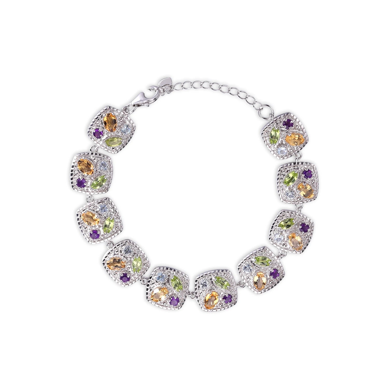 C076 Abiding New Style China Jewellery Wholesale Natural Colorful Multi Gemstone Solid 925 Sterling Silver Classic Bracelet