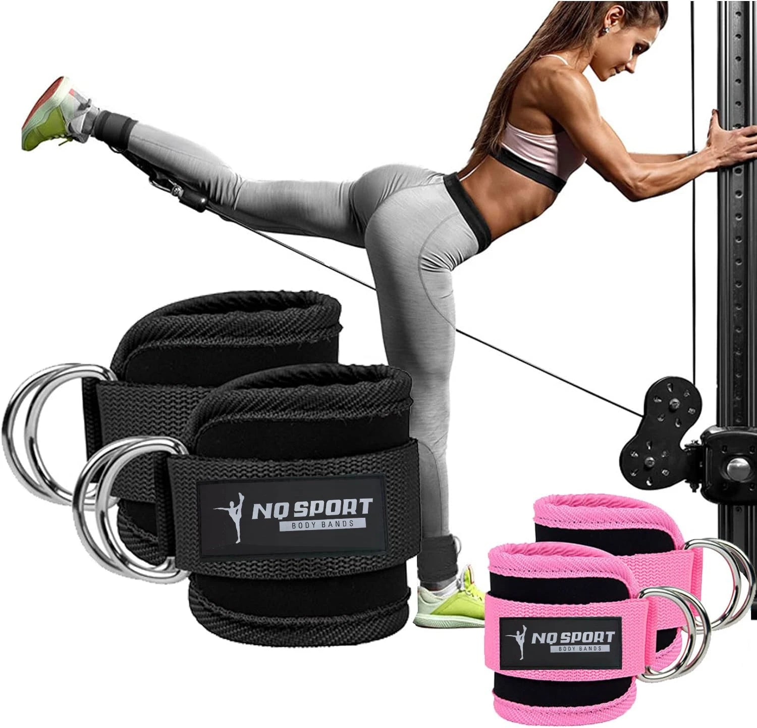 NQ SPORTS Customization Fitness Accessories Nylon Gym Ankle Straps for Cable Machines Fitness Strength Workout Ankle Strap Ankle Straps