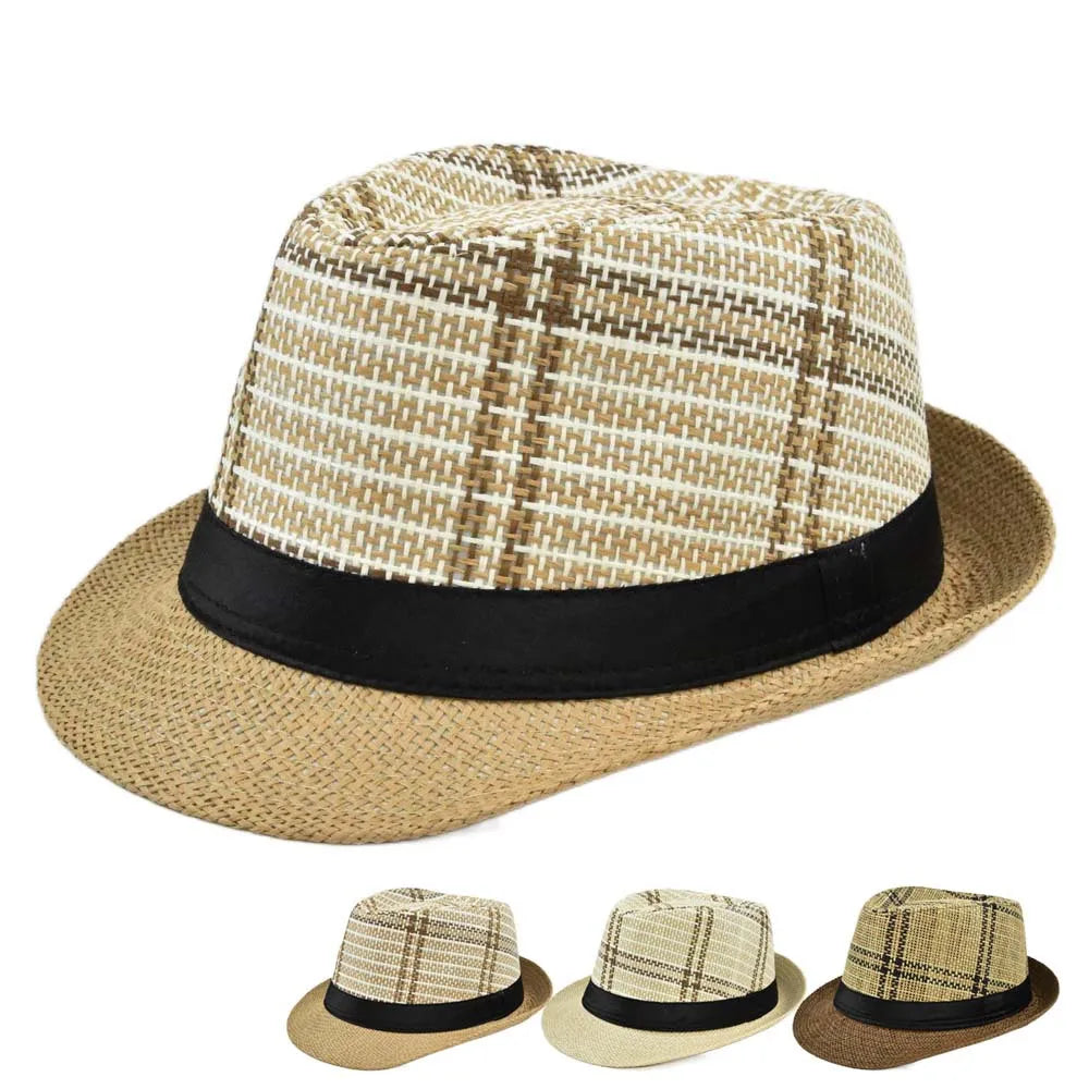 Jazz Hats Men Breathable Linen Top Hat Fedora Outdoor Sun Caps Curly Straw Hats for Chapeau Visor Cap