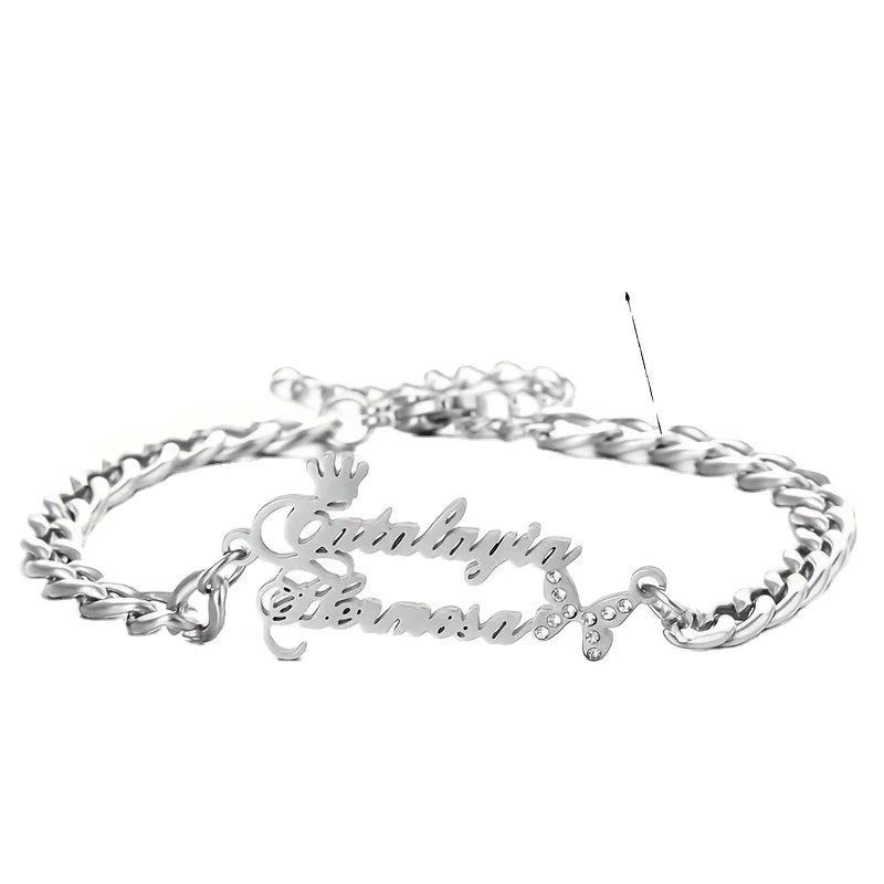 Stainless Steel Men Name Bracelet Personalized Gold Letters Adjustable Cuban Chain Nameplate Bracelet Custom Jewelry