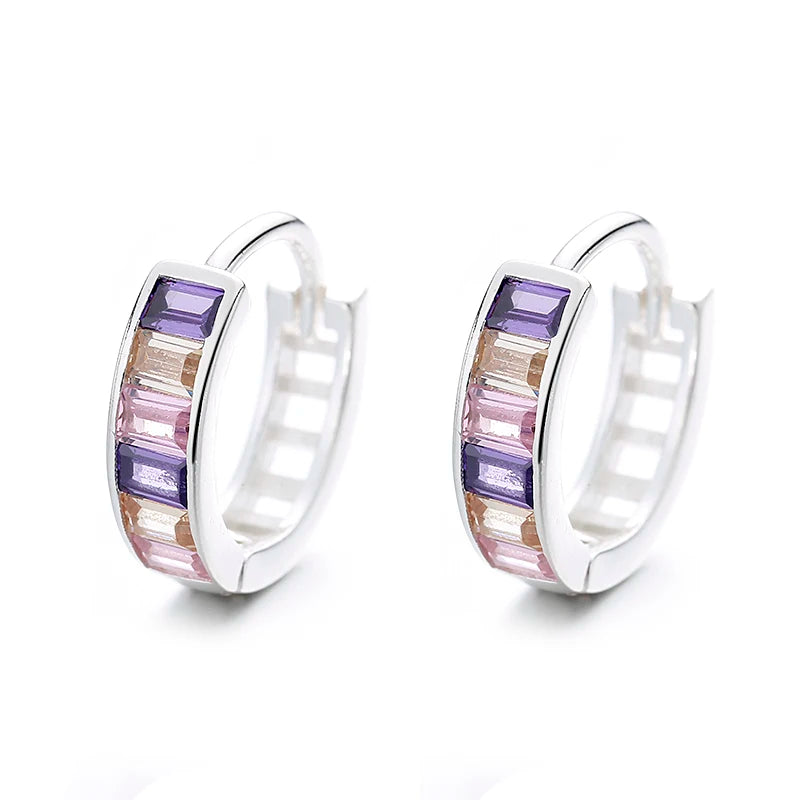 Colorful Hand Inlaid Small Zircon Sterling Silver Women's Earrings Hoop Huggies 925 Sterling Silver Earrings Womenswholesale