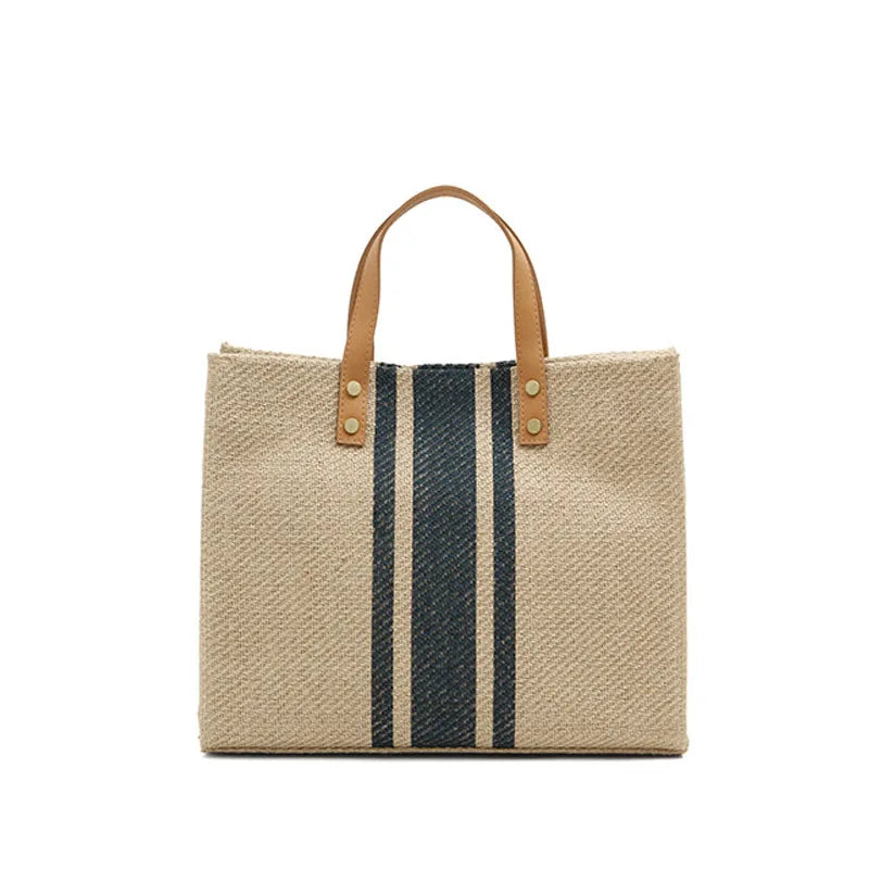 Fashion Women's Jute Tote Bag Reusable Travel Handle Gift Shopping Handbag With PU Handle