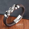 Stainless Steel Punk Bangle for Men Fashion Personalized Genuine Leather Magnetic Buckle Bracelet Hip Hop Jewelry