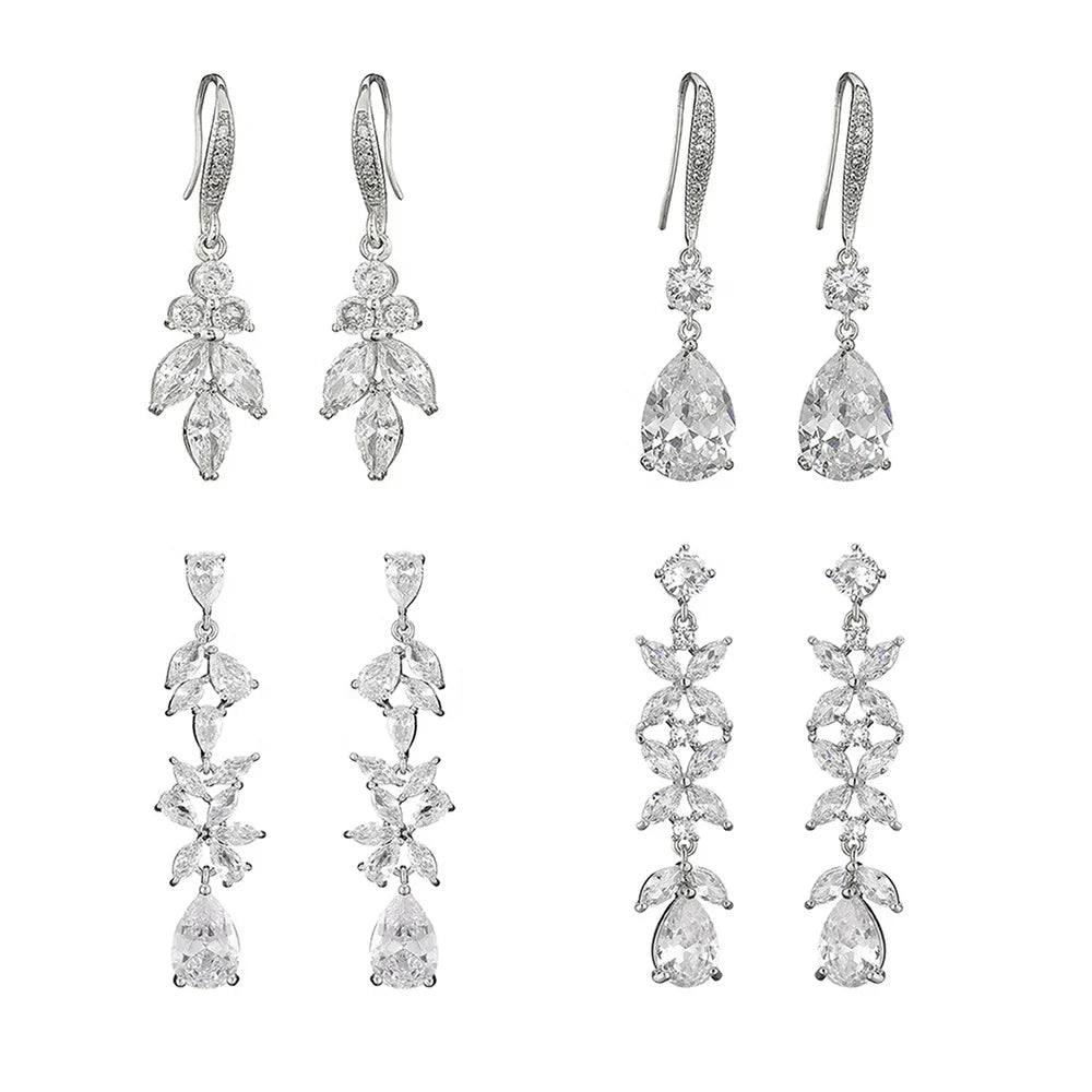 Mixed Styles Luxury Zircon Drop Earring Elegant Dangle CZ Bridal Earrings for Women for Party Wedding 2023 New Dress Accessory