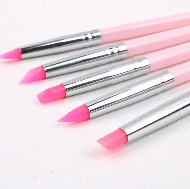 5pcs Plastic Handle  Silica Nail Dottiong Pen BRUSH Gel Brush Set