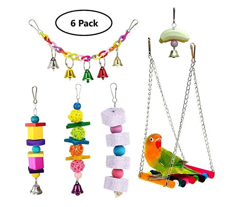6 Pieces Parrot Chew Toy Durable Wood and Rubber Bird Supplies Wooden Suspension Bridge Stand for Small Animal Pet