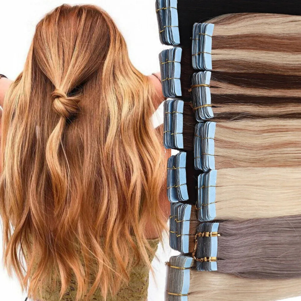 Dark Color 20pcs/pack Natural Tape Hair Extensions Raw Virgin Tape in Hair Extensions Human Tape Hair Extension