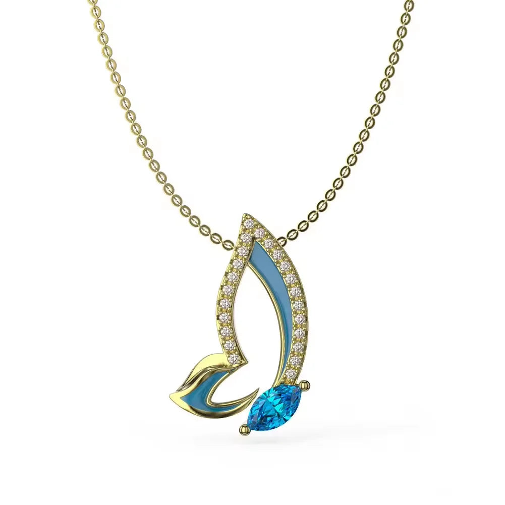 925 Sterling Silver Blue Cubic Zirconia Butterfly Pendants Necklace for Women for Parties and Gifts