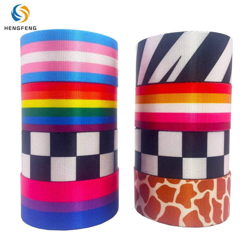 Custom High Tenacity Rainbow Pattern Stripe Webbing Strap Sublimation Webbing for Garden Chairs Printed Design