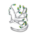 925 Sterling Silver Tree of Life Green Tree Leaves Adjustable Finger Rings for Women Sterling Silver Jewelry SCR454