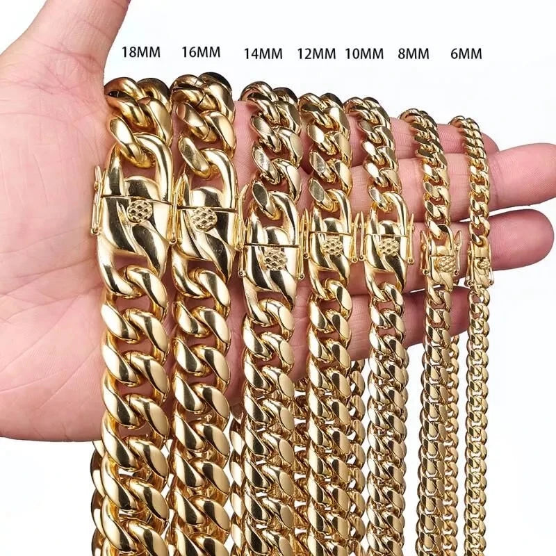 18mm Thicker Heavy Metal Men Necklace Jewelry Hip Hop Gold Filled Stainless Steel Cuban Link Necklaces Chain for Men Women