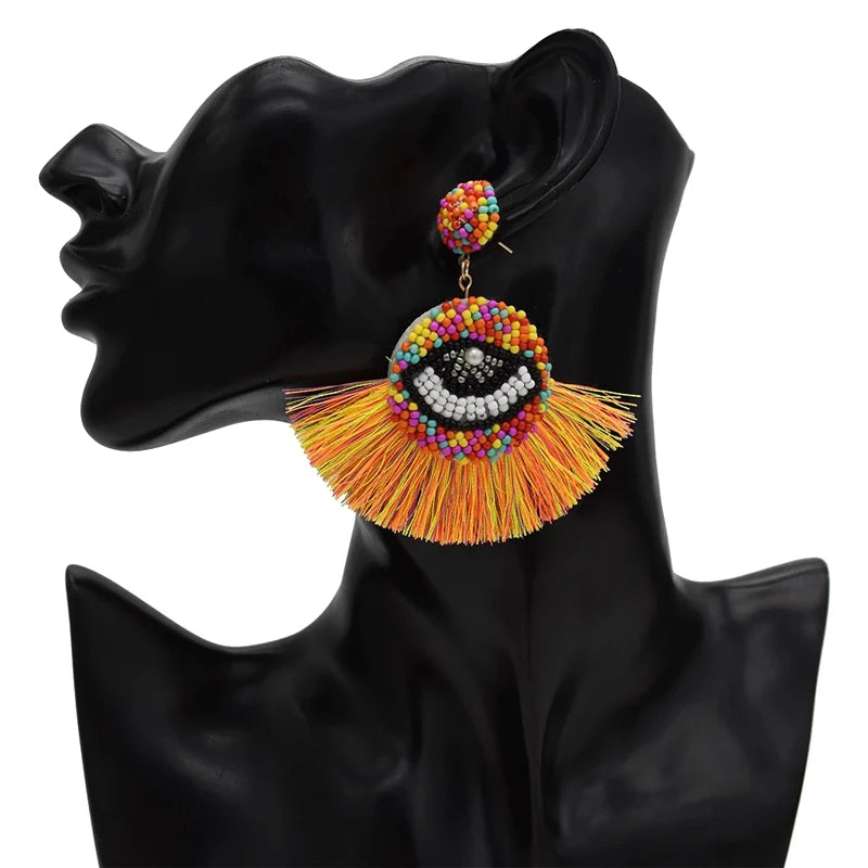 Stocks Selling Vintage Rhinestone Earrings In Few Colors Handmade Yarn Tassel Earrings Wholesale Cheap Price Lady Jewelry